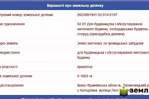 ділянка за адресою с. Колодіївка, Лесі Українки