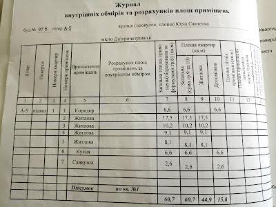 квартира за адресою Дніпро, Юрія Савченка вул., 97б