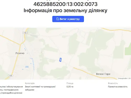 участок по адресу Центральна